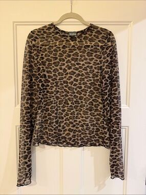 ARULA Leopard Sheer Long Sleeve Top - Brown, Black